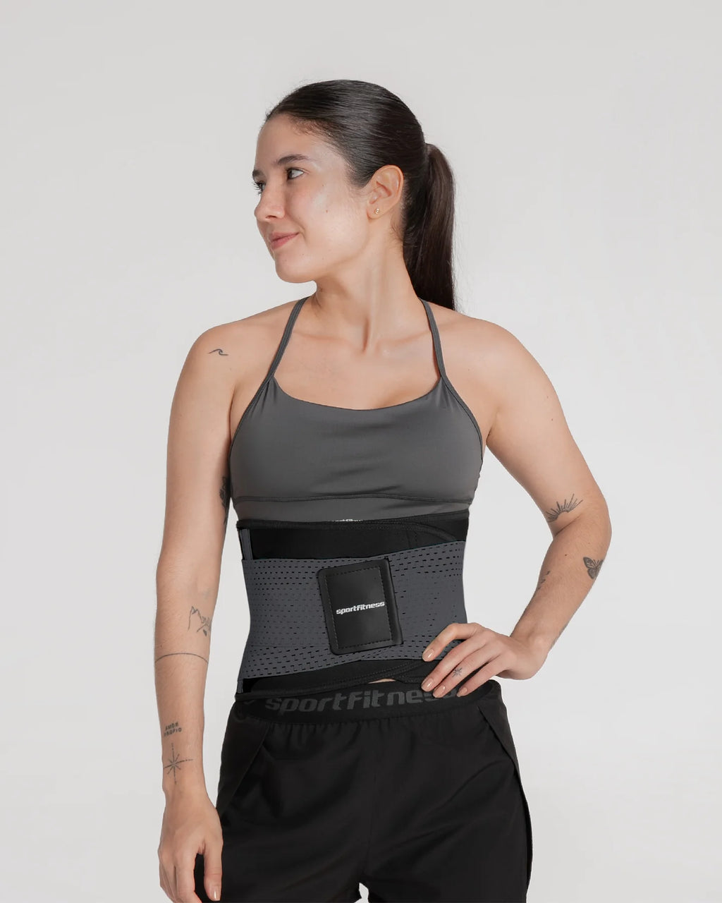 Faja Cinturilla Doble Ajuste Negro Gris Sportfitness