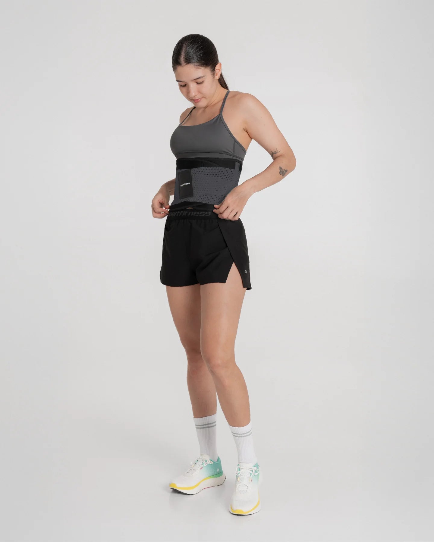 Faja Cinturilla Doble Ajuste Negro Gris Sportfitness